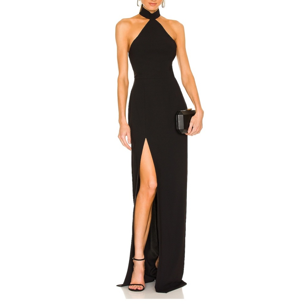 Amanda Uprichard Black One-Shoulder Evening Gown with Thigh Slit